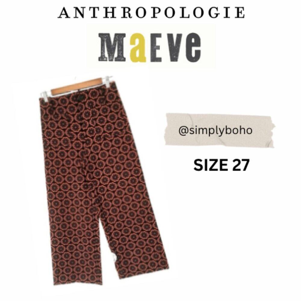 ANTHROPOLOGIE Maeve Women's Floral Black Orange Wide Leg Trousers. - SIZE 27